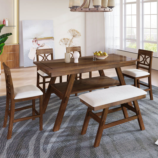 Hardwood Counter Height Dining Table Set with Storage Shelf,