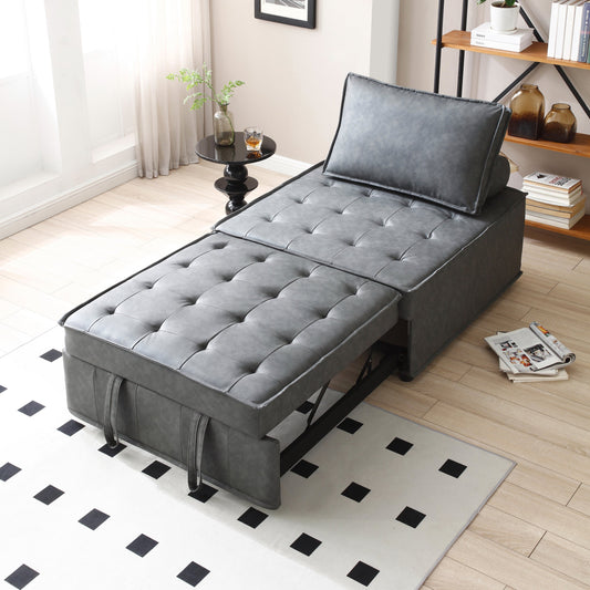 Multipurpose Faux Leather Ottoman Lazy Chair Pulling Out Sofa Bed